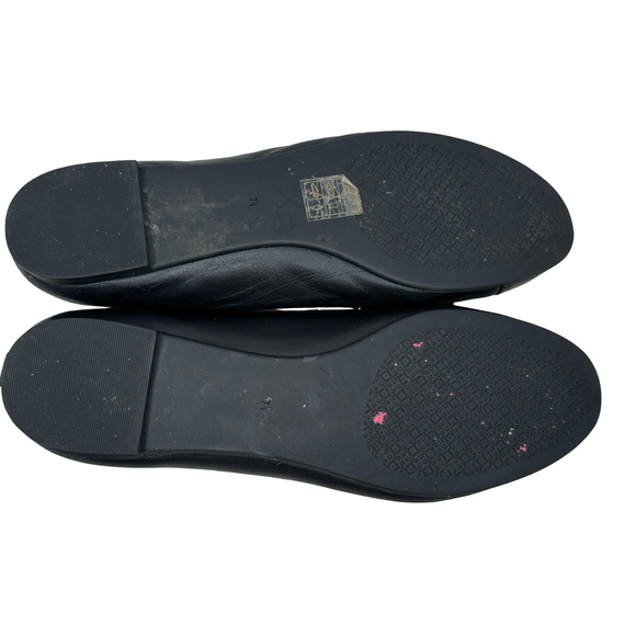 Tory Burch Everly Ballet Flats Women’s 7.5 Black Leather Gold Logo Slip-On Shoes - Picture 5 of 10